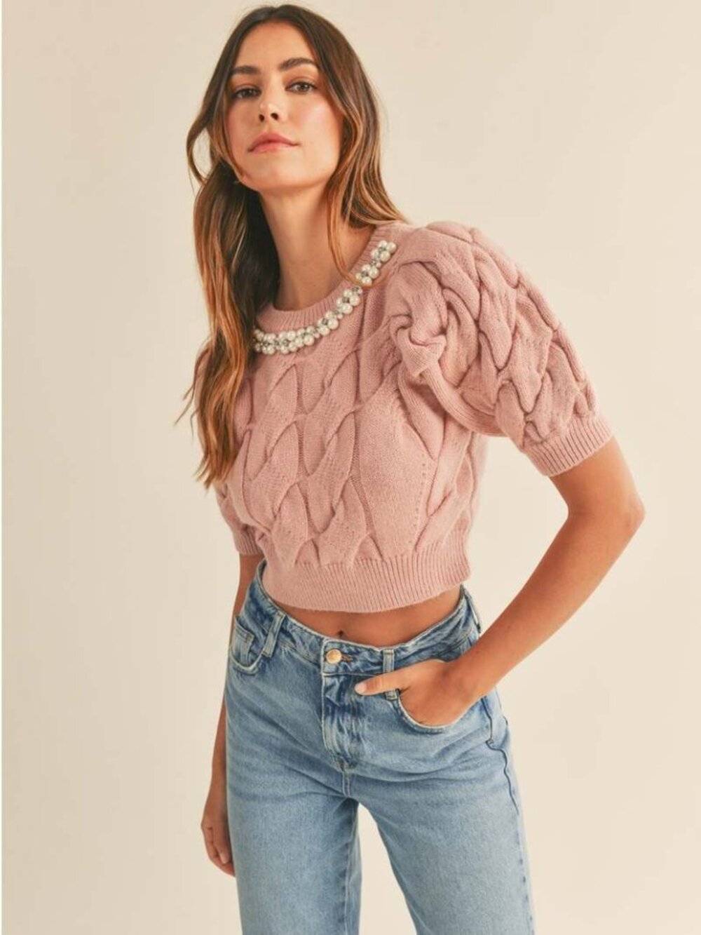 MABLE Cream Pearl-Embellished Sweater M